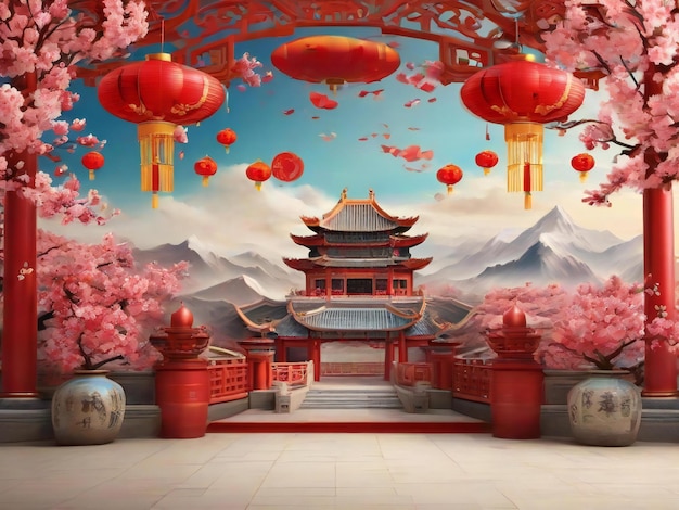 Ano Novo Chinês fundo tradicional festival de primavera melhor qualidade papel de parede hiper realista