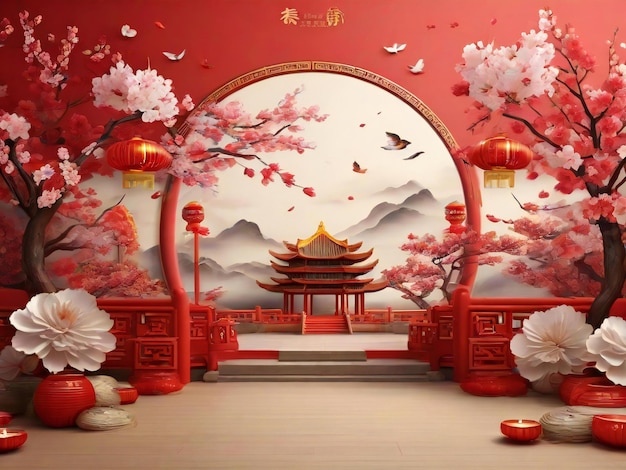 Ano Novo Chinês fundo tradicional festival de primavera melhor qualidade papel de parede hiper realista