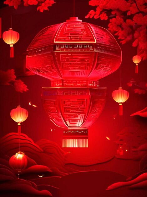 Ano Novo Chinês tradicional papercut vermelho Lanterna saudações com pendurado ornamento de luxo