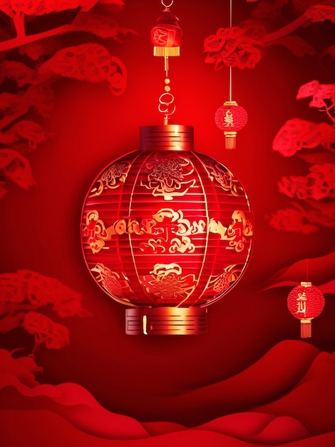 Ano Novo Chinês tradicional papercut vermelho Lanterna saudações com pendurado ornamento de luxo