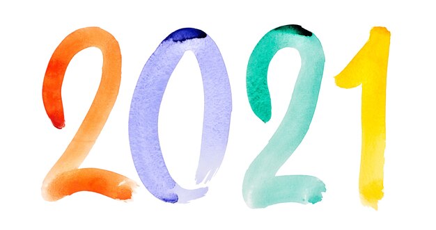 Ano novo de 2021 - letras em aquarela desenhadas à mão