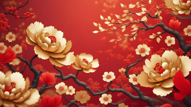 Ano Novo Tradicional Chinês fundo vermelho e dourado