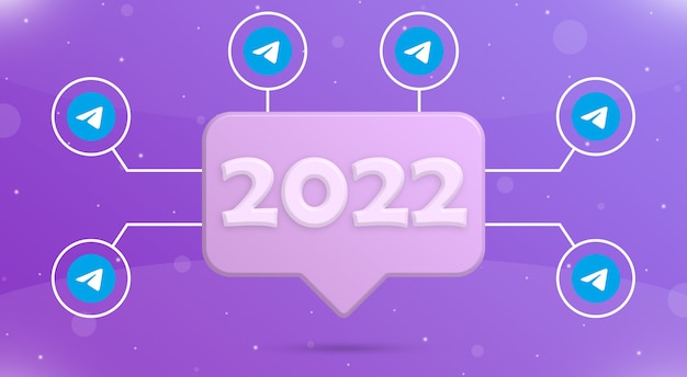 Año nuevo 2022 en el icono de notificación con los logotipos de telegramas en 3d