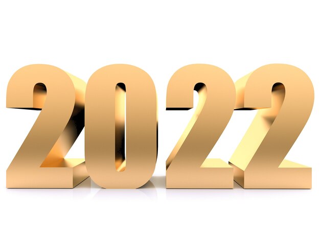 Año nuevo 2022, representación 3d sobre fondo blanco