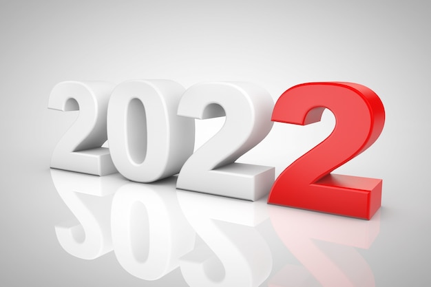 Año nuevo 2022 signo 3d sobre un fondo gris. Representación 3D