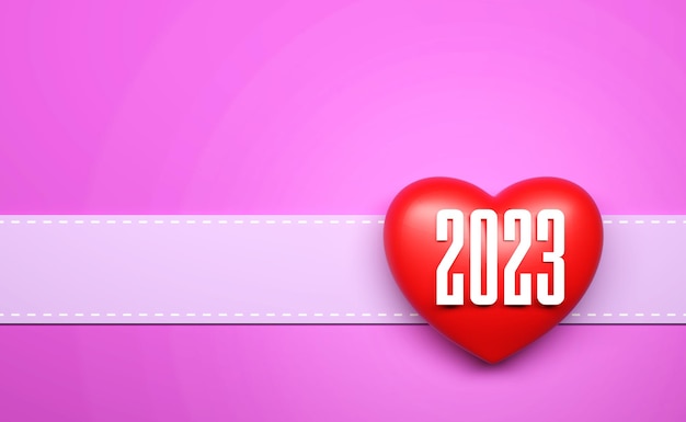 Foto año nuevo 2023 concepto de diseño creativo con símbolo de corazón - imagen renderizada en 3d