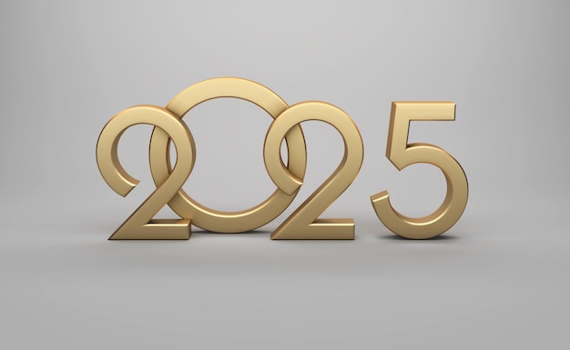 Año Nuevo 2025 Concepto de Diseño Creativo Imagen renderizada en 3D que está sobre un fondo gris