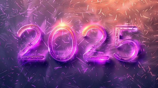 Año Nuevo 2025 de Neón Púrpura Dorado Una celebración vibrante del próximo año