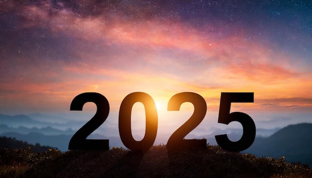 Año Nuevo 2025 La silueta de la puesta de sol representa la transición de la esperanza y los nuevos comienzos