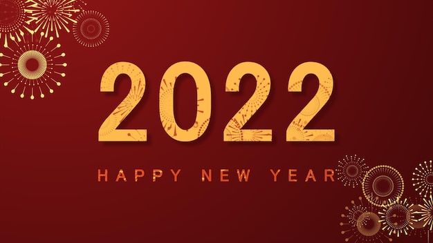 Año nuevo chino 2022 año del tigre. Fondo de año nuevo chino con fuegos artificiales dorados sobre fondo rojo. Concepto de banner de vacaciones, decoración de fondo de celebración de año nuevo chino.