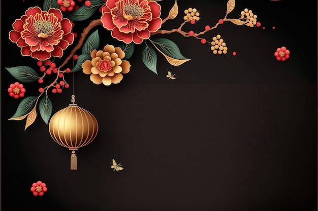 Año nuevo chino celebración banner fondo negro Generativo Ai