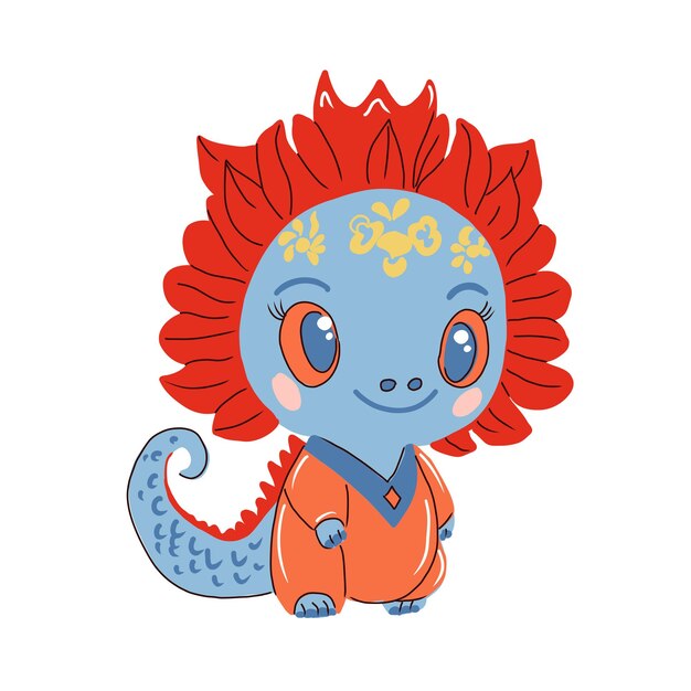 Año Nuevo Chino del Dragón pequeño y lindo bebé dragón en traje nacional chino Ilustración vectorial