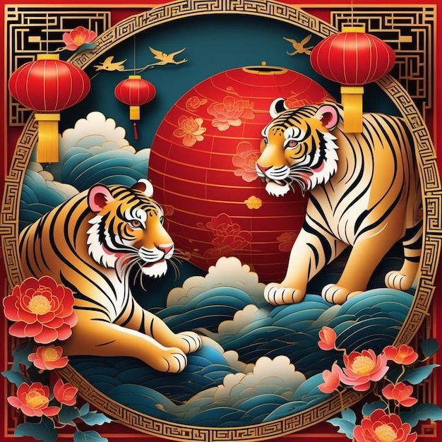 año nuevo chino fondo ornamentos orientales tema rojo