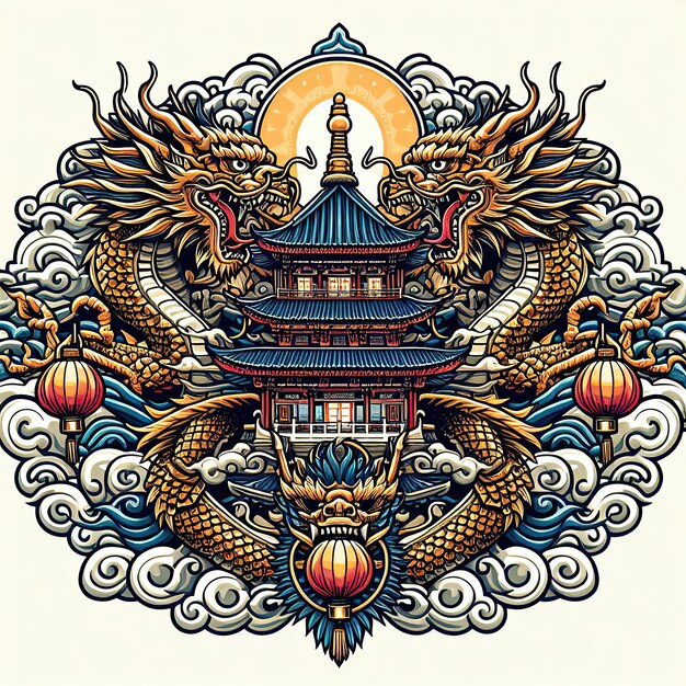 el Año Nuevo Chino con icono y símbolo del dragón en la cultura china