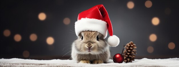 Foto año nuevo conejo lindo en el sombrero de papá noel