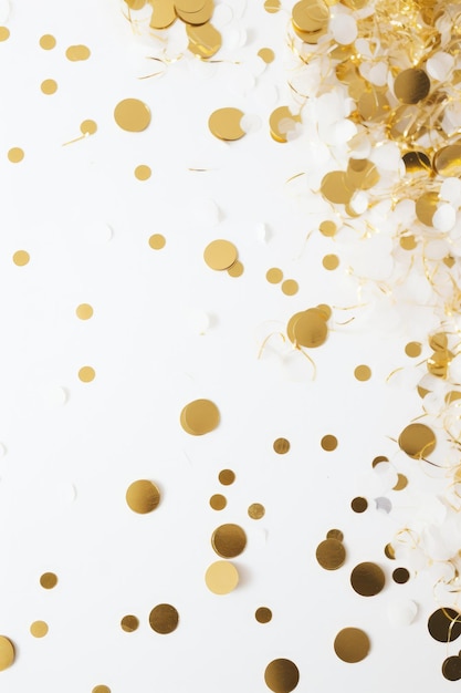 Año Nuevo limpio plano con confeti dorado y fondo blanco Ilustración generada por IA