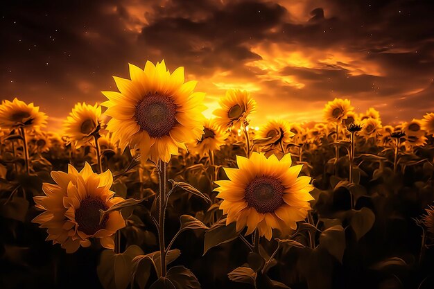 Foto el anochecer deleita a los girasoles en el crepúsculo