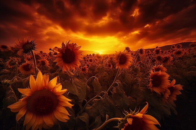 Foto el anochecer deleita a los girasoles en el crepúsculo