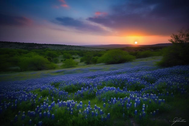 Anochecer en Texas Hill Country con bluebonnets