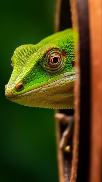 Foto anole verde em close-up um pequeno réptil em cor verde brilhante ia generativa