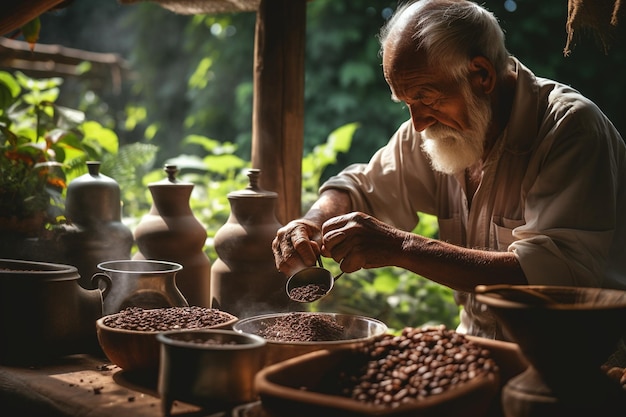 Anonymer Farmer39s klassischer Kaffeeprozess