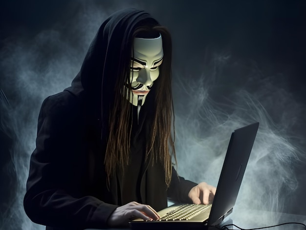 Anonymer Hacker nutzt Computer Konzept der Dark-Web-Cyberkriminalität CyberattackxA AI generiertes Bild