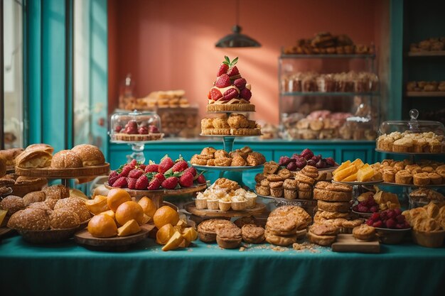 Anordnung köstlicher Produkte in der Bäckerei