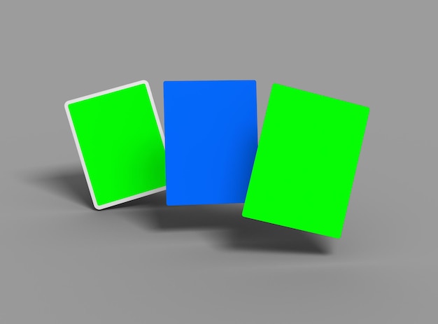 Anpassbares Mockup eines weißen, unmarkierten Tablets mit poppigen, veränderbaren Bildschirmen 3D-Render