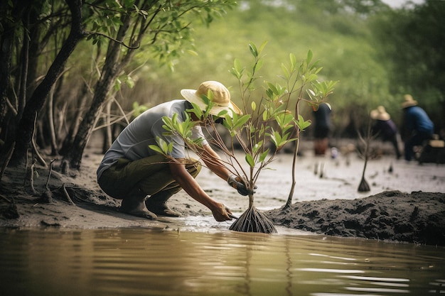 Anpflanzung von Mangroven für den Umweltschutz und die Wiederherstellung von Lebensräumen am Tag der Erde