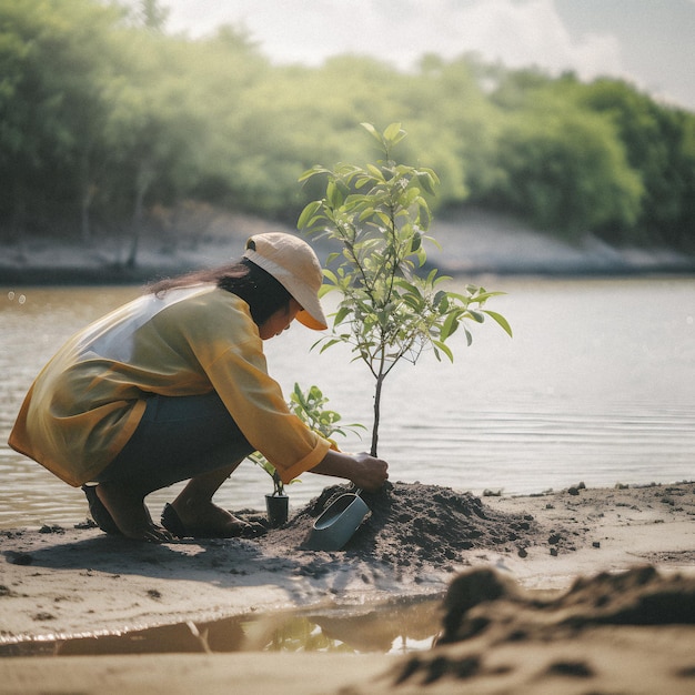 Anpflanzung von Mangroven für den Umweltschutz und die Wiederherstellung von Lebensräumen am Tag der Erde