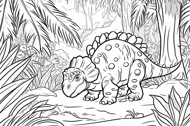 Foto anquilosaurio dinosaurio negro blanco lineal doodles arte de línea página para colorear libro para niños