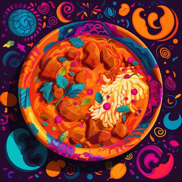 Anschauliche Illustration eines würzigen indischen Currys