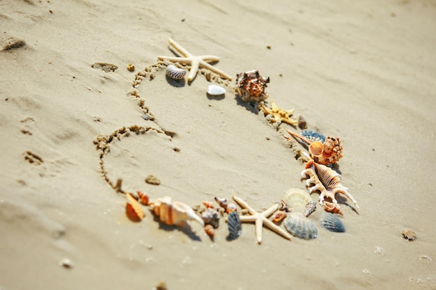 Ansicht des gezeichneten Liebesherzsymbols auf Sandstrand