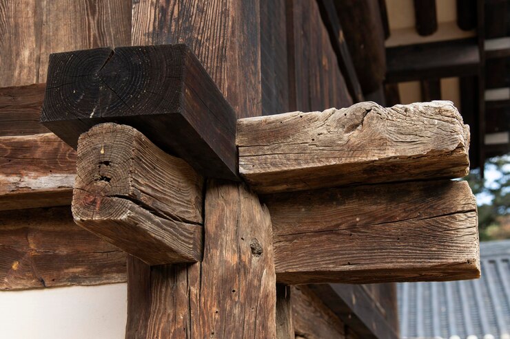 Foto ansicht des verbindungsteils im koreanischen traditionellen haus