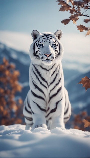 Ansicht des weißen schneeserbischen Tigers in der Natur, Fantasiebild, ai-generierte Kunst