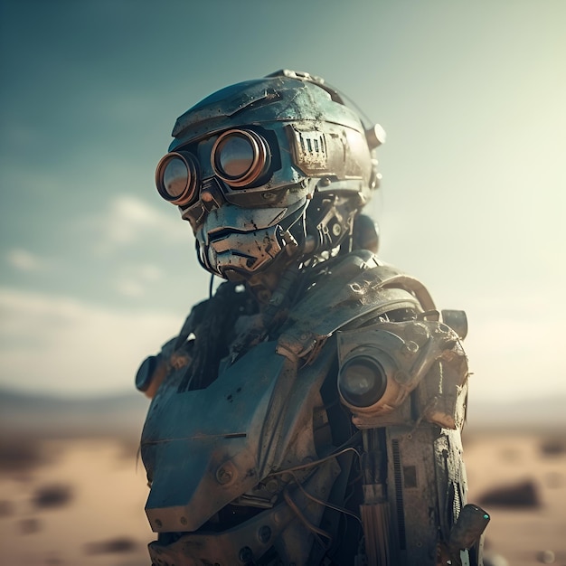 Ansicht eines futuristischen Soldaten in der Wüste