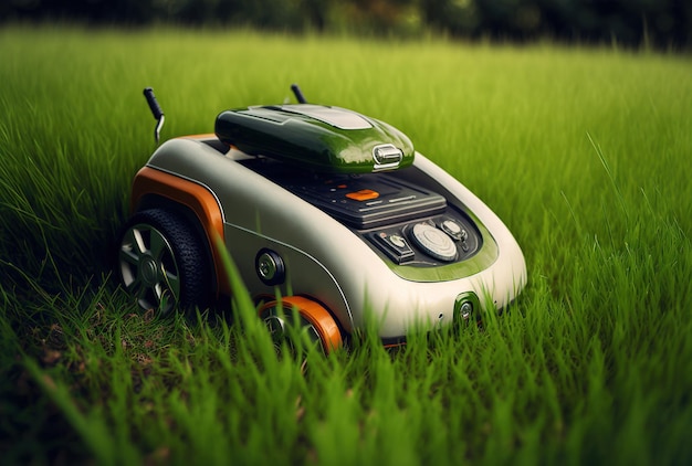 Ansicht eines Roboter-Rasenmähers auf Gras