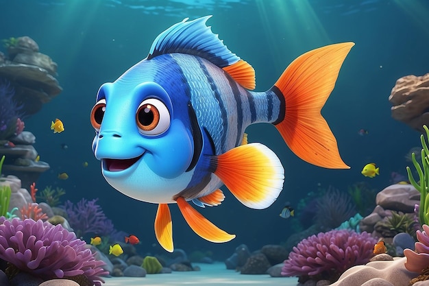 Ansicht von animierten 3D-Fischen