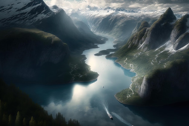 Ansicht von Norwegens Geirangerfjord von oben gesehen