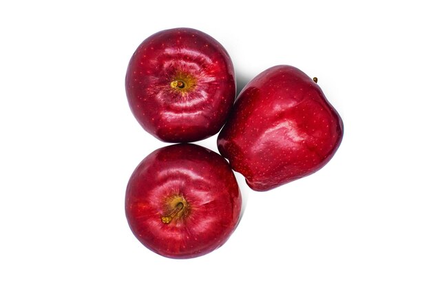 Ansicht von oben Frische rote Apfelfrucht isoliert auf weißem Hintergrund