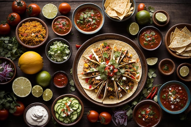 Ansicht von oben: köstliches mexikanisches Essen, bereit zum Servieren
