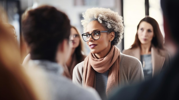 Foto ansprechende nahaufnahme einer von einem psychotherapeuten geführten gruppentherapiesitzung mit verschiedenen teilnehmern