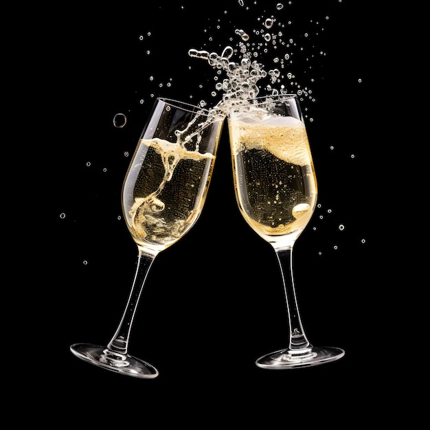 Foto anstoßen mit einem glas luxuriösem champagner, party, weihnachtsfeier, neujahrsglück