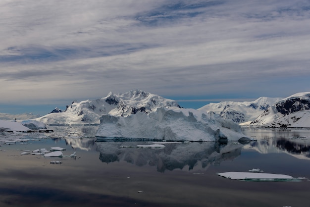 Antarktische Seelandschaft mit Reflexion