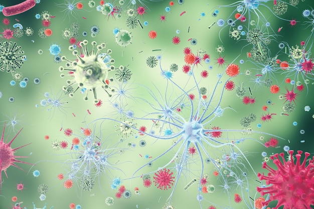 Antecedentes abstractos de los virus de la hepatitis, H1N1, VIH, GRIPE y SIDA. representación 3d