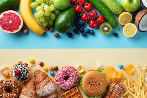 Antecedentes alimentarios saludables e insalubres de frutas y verduras frente a los dulces y pasteles de comida rápida