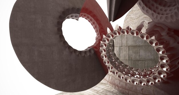 Antecedentes arquitectónicos Interior de hormigón abstracto con discos cromados de cobre lisos 3D D