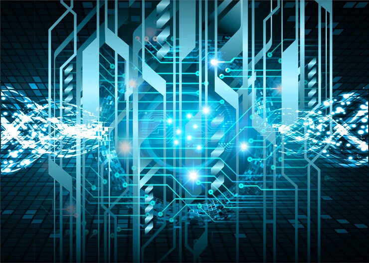 Foto antecedentes del concepto de tecnología del futuro del cibercircuito azul