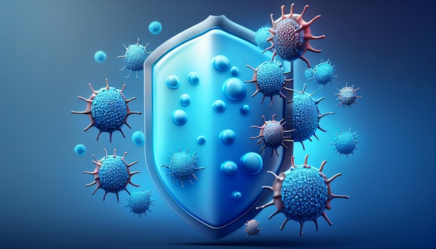 Antecedentes da defesa contra vírus com um escudo e bactérias