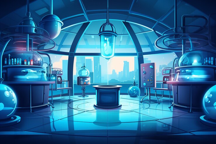 Foto antecedentes de laboratório de ciência futurística vetorial